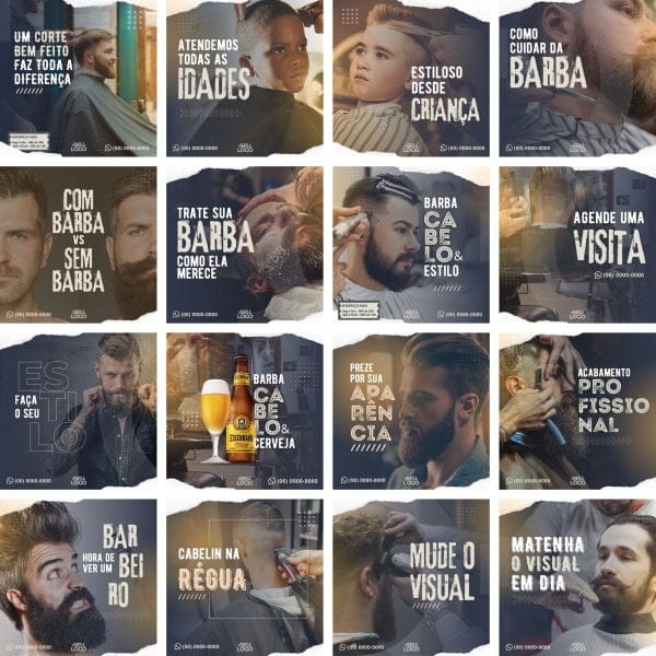 Pack Canva Barbearia Cabelereiro 30 Modelos Editáveis+ Bônus