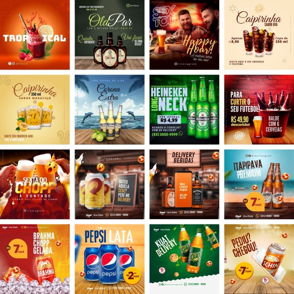 Pack Canva Bebidas 3.0 20 Modelos Editáveis+ Bônus