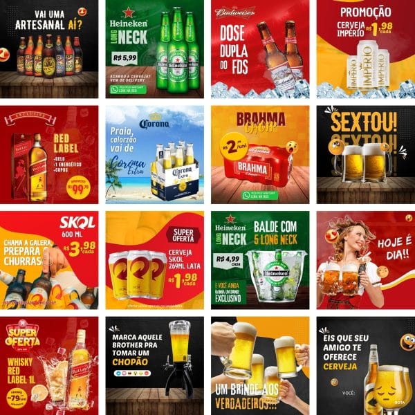 Pack Canva Bebidas Bar Cervejaria 30 Modelos Editáveis+ Bônus