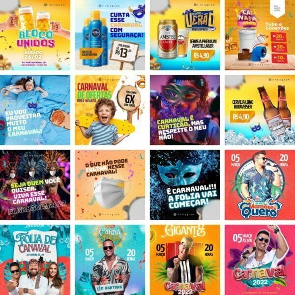 Pack Canva Carnaval 60 Modelos Editáveis+ Bônus