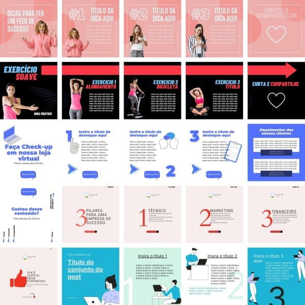 Pack Canva Carrossel Instagram Facebook 28 Modelos Editáveis+ Bônus