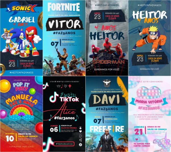 Pack Canva Convites Infantis 20 Templates Editáveis