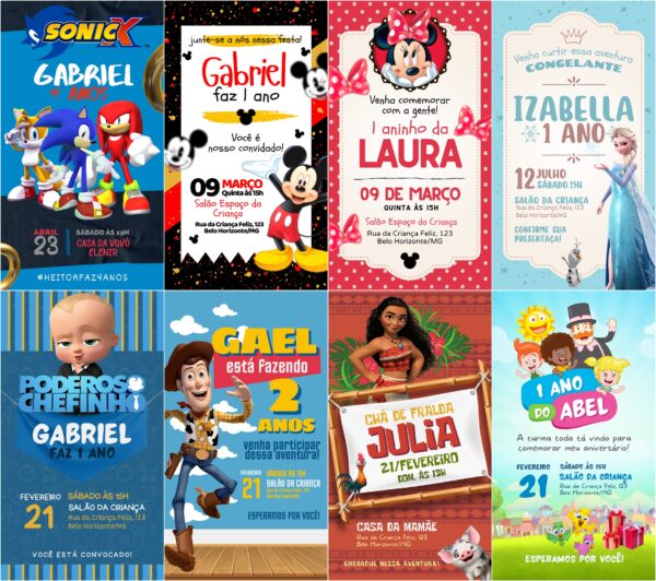 Pack Canva Convites Infantis 20 Templates Editáveis
