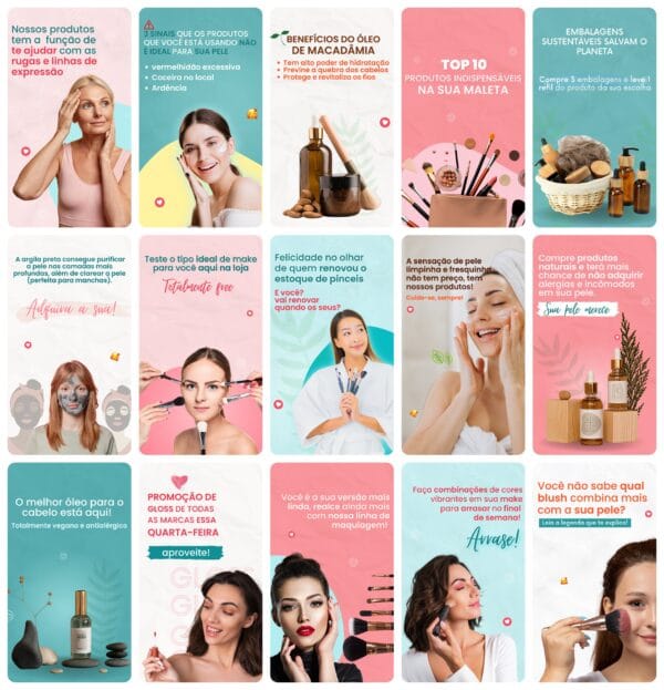 Pack Canva Cosmético 30 Modelos EditáveisStorie + Bônus