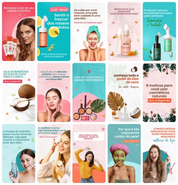 Pack Canva Cosmético 30 Modelos EditáveisStorie + Bônus