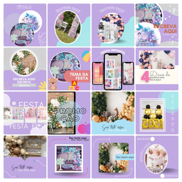Pack Canva Decoração de Festas 65 Modelos Editáveis+ Bônus
