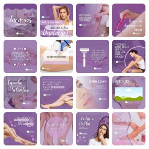 Pack Canva Depilação Depiladora Lilás 2.0 33 Modelos Editáveis+ Bônus