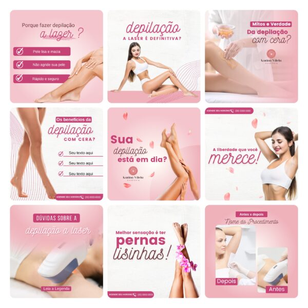Pack Canva Depilação Epilação 30 Modelos Editáveis+ Bônus