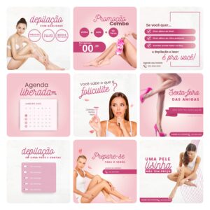 Pack Canva Depilação Epilação 30 Modelos Editáveis+ Bônus