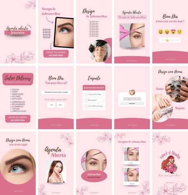 Pack Canva Design de Sobrancelhas 70 Modelos Editáveis+ Bônus