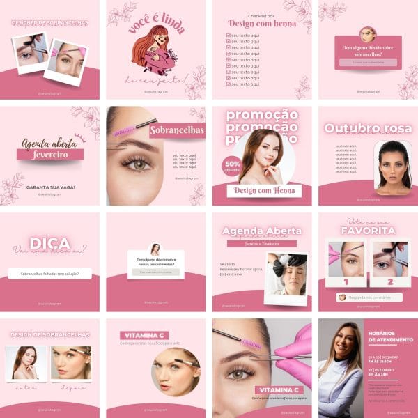 Pack Canva Design de Sobrancelhas 70 Modelos Editáveis+ Bônus