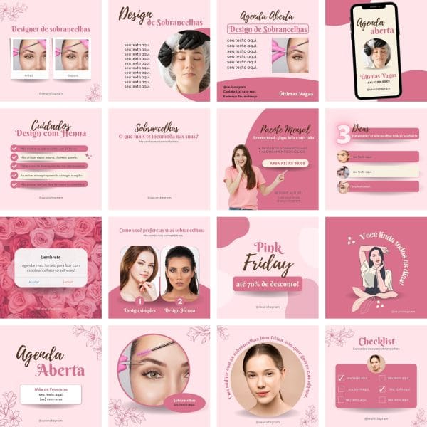 Pack Canva Design de Sobrancelhas 70 Modelos Editáveis+ Bônus