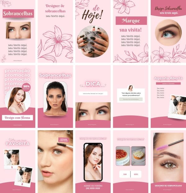 Pack Canva Design de Sobrancelhas 70 Modelos Editáveis+ Bônus