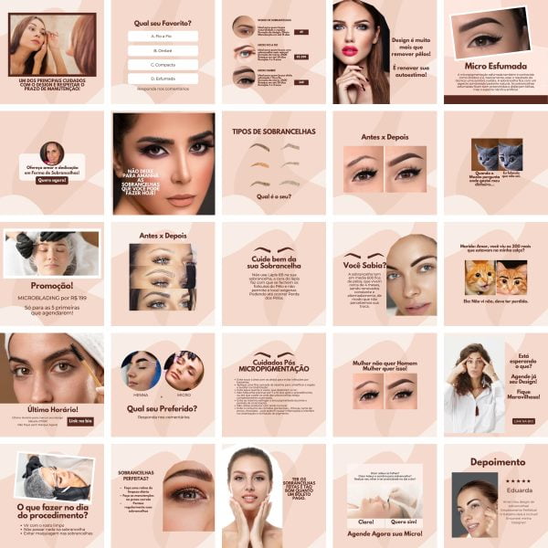 Pack Canva Designer de Sobrancelhas 200 Modelos Editáveis+ Bônus