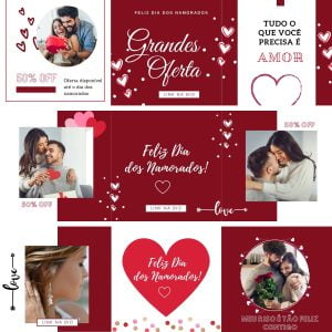 Pack Canva Dia dos Namorados Carrossel 6 Modelos Editáveis+ Bônus