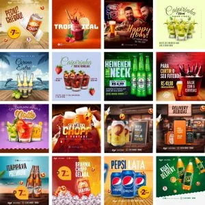 Pack Canva Distribuidora de Bebidas Bar 20 Modelos Editáveis+ Bônus