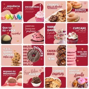 Pack Canva Doceria Doce 24 Modelos Editáveis+ Bônus
