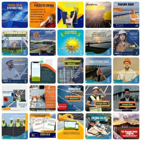 Pack Canva Energia Solar 200 Modelos Editáveis+ Bônus