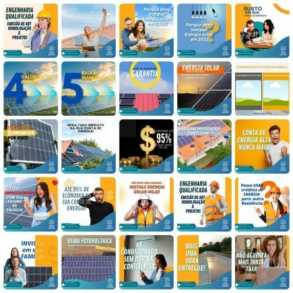 Pack Canva Energia Solar 200 Modelos Editáveis+ Bônus