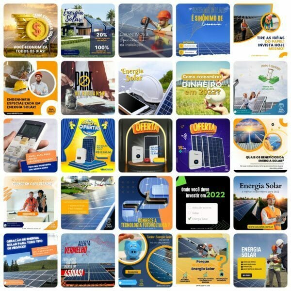 Pack Canva Energia Solar 200 Modelos Editáveis+ Bônus