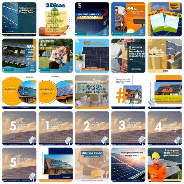 Pack Canva Energia Solar 200 Modelos Editáveis+ Bônus