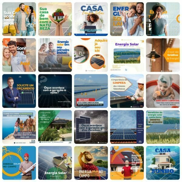 Pack Canva Energia Solar 200 Modelos Editáveis+ Bônus