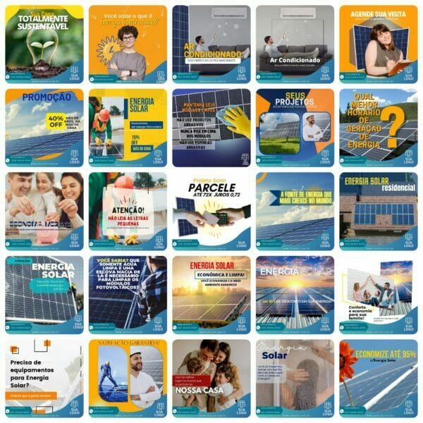 Pack Canva Energia Solar 200 Modelos Editáveis+ Bônus