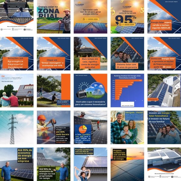 Pack Canva Energia Solar 50 Modelos Editáveis+ Bônus