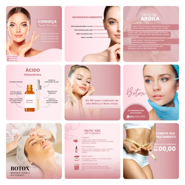 Pack Canva Estética Beleza 3.0 60 Modelos Editáveis+ Bônus