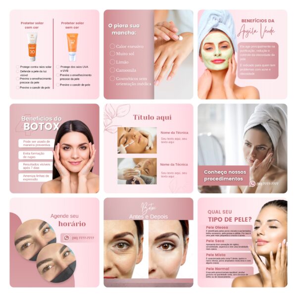 Pack Canva Estética Beleza 3.0 60 Modelos Editáveis+ Bônus