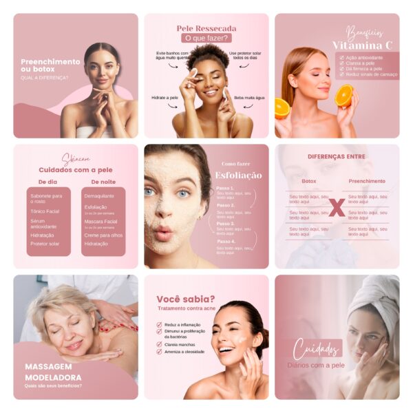 Pack Canva Estética Beleza 3.0 60 Modelos Editáveis+ Bônus