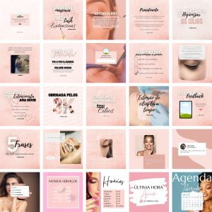 Pack Canva Extensão de Cílios 2.0 25 Modelos Editáveis+ Bônus