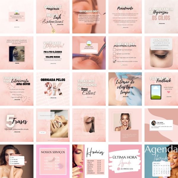 Pack Canva Extensão de Cílios 2.0 25 Modelos Editáveis+ Bônus