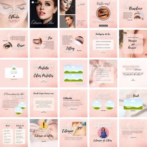Pack Canva Extensão de Cílios 25 Modelos Editáveis+ Bônus