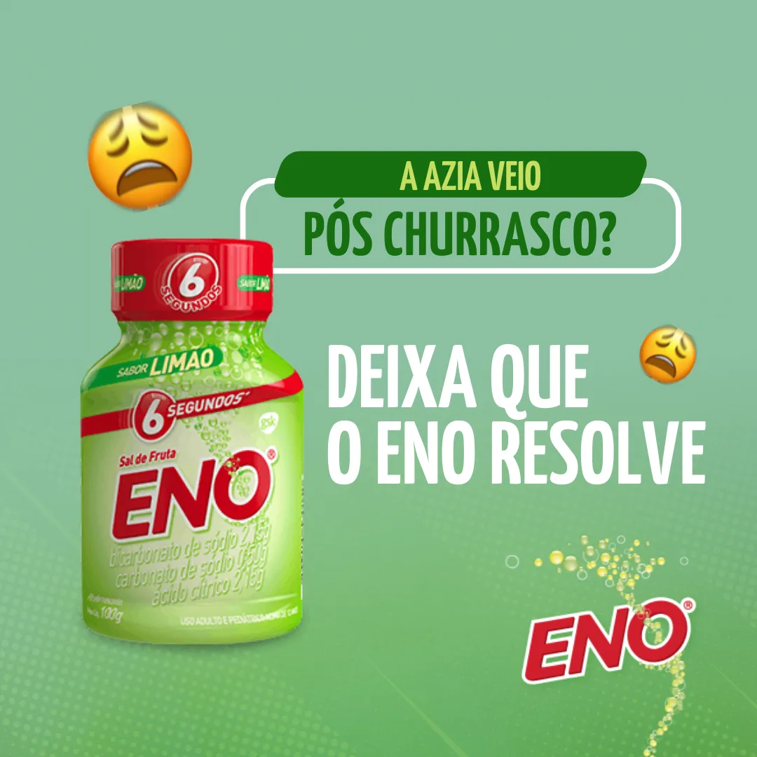 Frasco de sal de fruta ao lado de frases sobre azia e emoticons tristes.