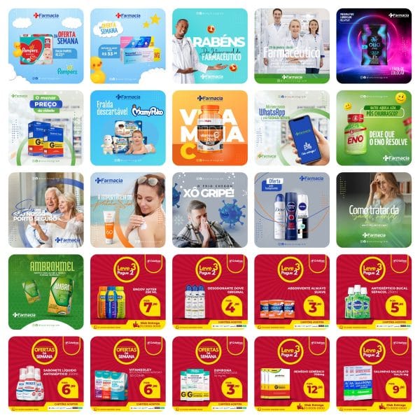 Pack Canva Farmacia Drogaria 50 Modelos Editáveis+ Bônus