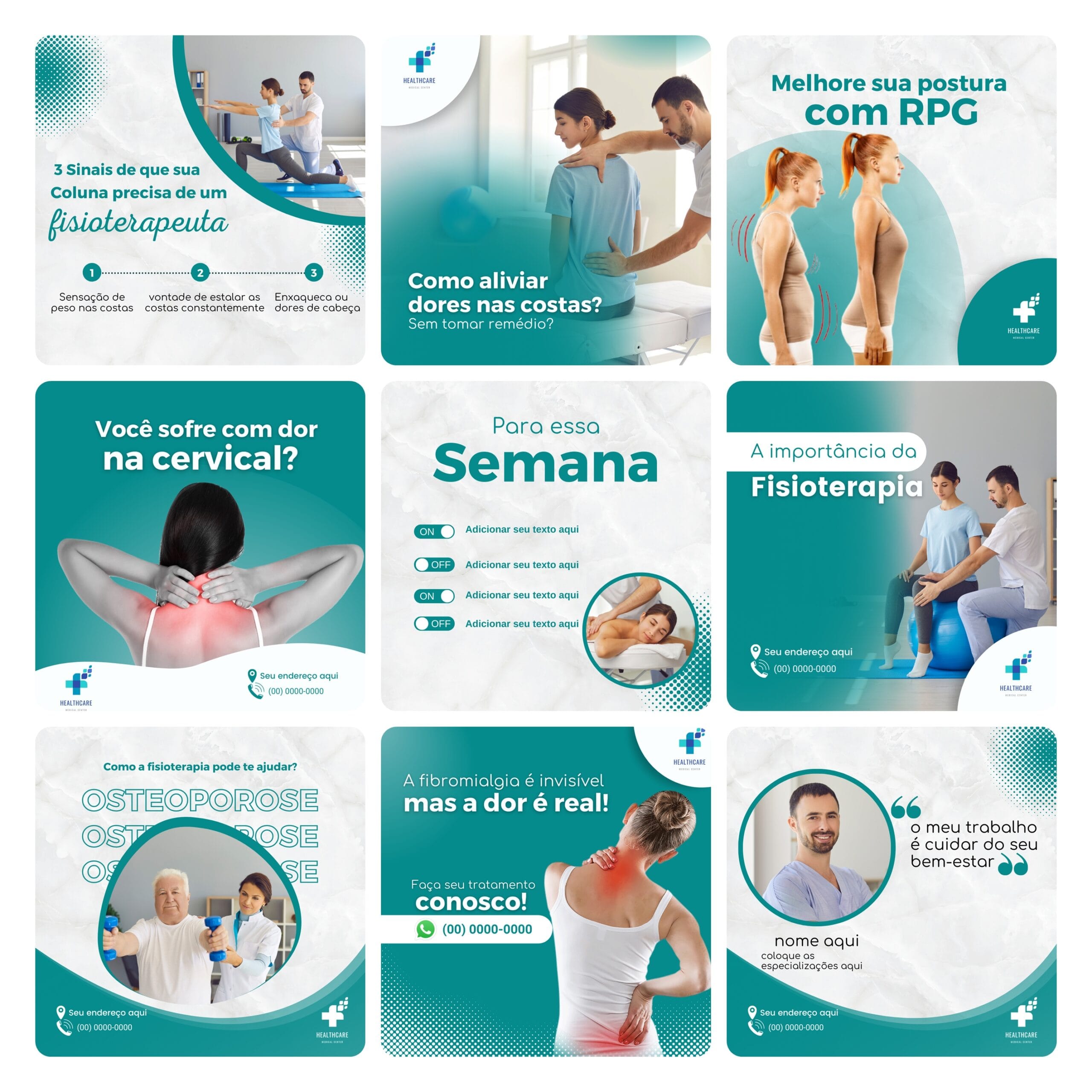Pack Canva Fisioterapia 30 Modelos Editáveis+ Bônus 2 Pack Canva Fisioterapia 30 Modelos Editáveis+ Bônus