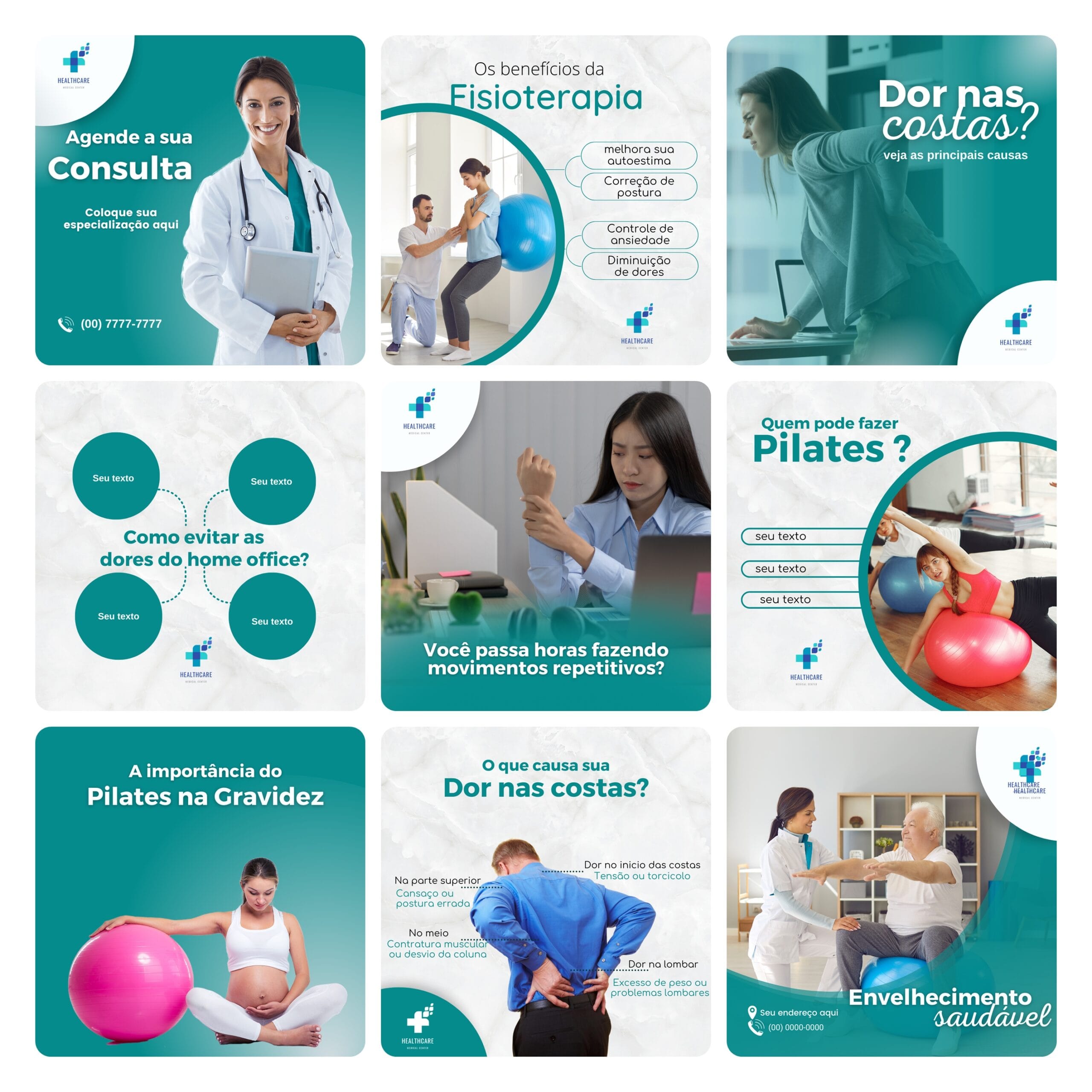 Pack Canva Fisioterapia 30 Modelos Editáveis+ Bônus 1 Pack Canva Fisioterapia 30 Modelos Editáveis+ Bônus