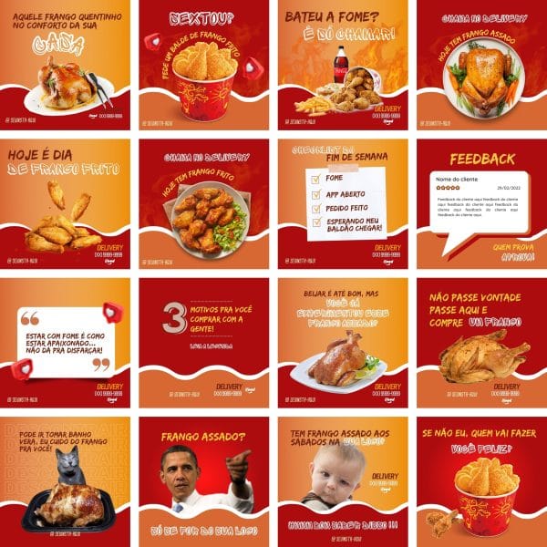 Pack Canva Frango Assado e Frito 100 Modelos Editáveis+ Bônus
