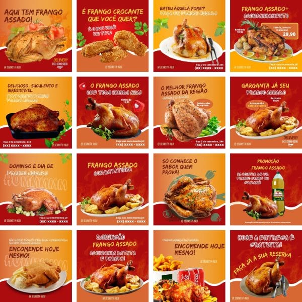 Pack Canva Frango Assado e Frito 100 Modelos Editáveis+ Bônus