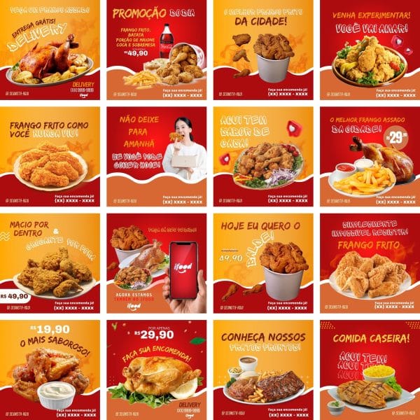 Pack Canva Frango Assado e Frito 100 Modelos Editáveis+ Bônus
