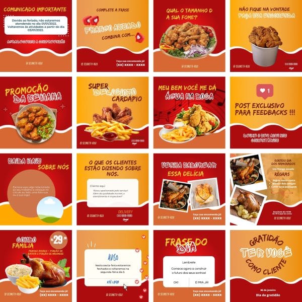 Pack Canva Frango Assado e Frito 100 Modelos Editáveis+ Bônus