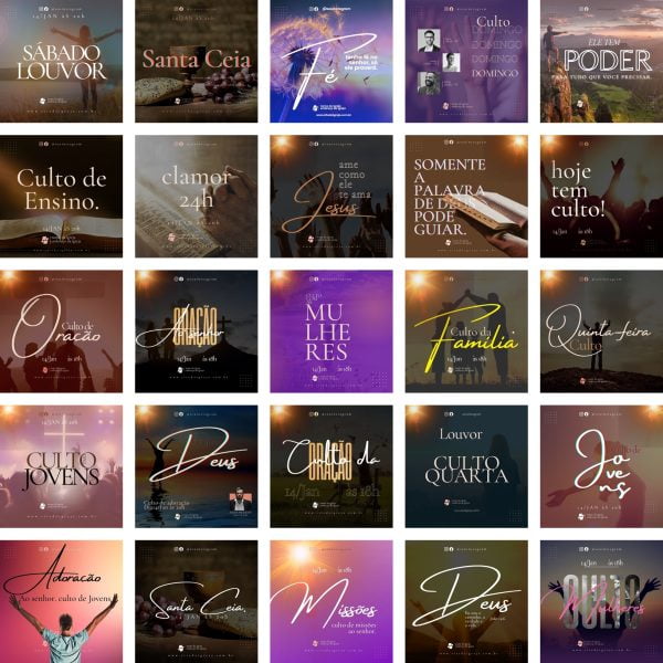 Pack Canva Gospel Culto 50 Modelos Editáveis+ Bônus