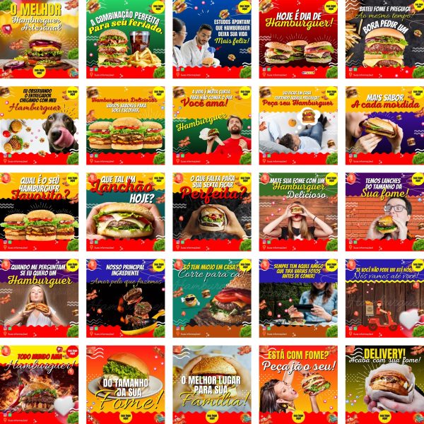 Pack Canva Hamburgueria 200 Modelos Editáveis+ Bônus