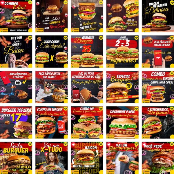 Pack Canva Hamburgueria 200 Modelos Editáveis+ Bônus