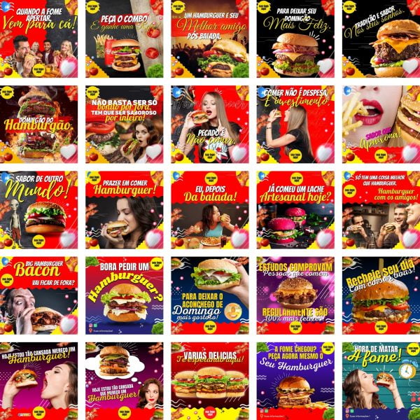 Pack Canva Hamburgueria 200 Modelos Editáveis+ Bônus