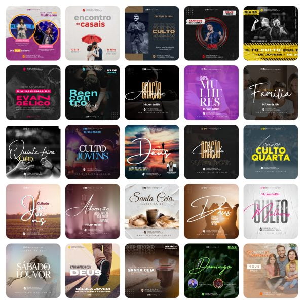 Pack Canva Igreja Culto Gospel 80 Modelos Editáveis+ Bônus