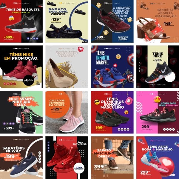 Pack Canva Loja de Calçados 30 Modelos Editáveis+ Bônus