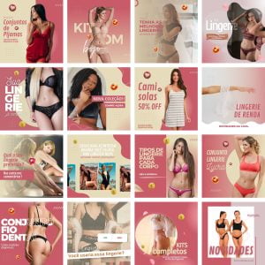 Pack Canva Loja de Lingerie Moda Íntima 30 Modelos Editáveis+ Bônus