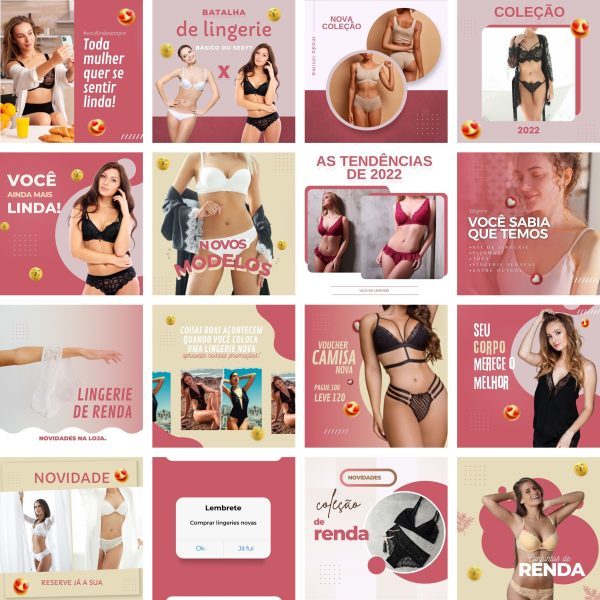 Pack Canva Loja de Lingerie Moda Íntima 30 Modelos Editáveis+ Bônus
